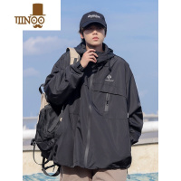 YANXU秋季冲锋衣外套男款青少年休闲宽松刺绣连帽工装夹克