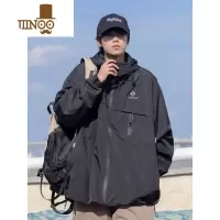 YANXU秋季冲锋衣外套男款青少年休闲宽松刺绣连帽工装夹克