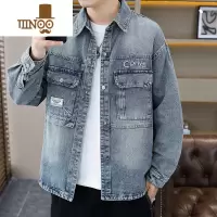YANXU牛仔外套男潮流工装夹克青少年高中学生翻领帅气休闲上衣服