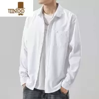 YANXU白色衬衫男生日系简约休闲长袖衬衣初秋纯白潮流尖领工装外套