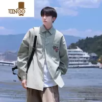 YANXU日系条纹衬衫男秋季潮牌复古宽松刺绣长袖衬衣百搭青少年休闲外套