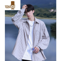 YANXU条纹长袖衬衫男秋季新款日系复古宽松学生潮牌青少年百搭衬衣外套