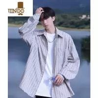 YANXU条纹长袖衬衫男秋季新款日系复古宽松学生潮牌青少年百搭衬衣外套