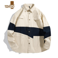 YANXU凡威先生男装搭配秋季日系撞色长袖衬衫男士宽松休闲工装衬衣