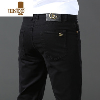 YANXU欧洲站修身黑色牛仔裤男夏季薄款弹力小脚青年休闲长裤子