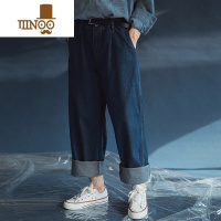 YANXU韩版复古纯色直筒宽松牛仔裤老爹裤男女款百搭基础四季哈伦长裤潮