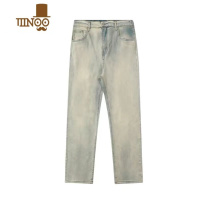 YANXUGNOMESHGH水洗做旧宽松弹力休闲牛仔裤男女同款夏季黄泥色长裤子