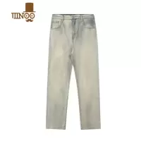 YANXUGNOMESHGH水洗做旧宽松弹力休闲牛仔裤男女同款夏季黄泥色长裤子