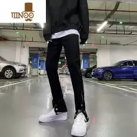 YANXU潮牌牛仔裤男款夏季小脚裤黑色男装高街裤子男士破洞裤休闲裤长裤