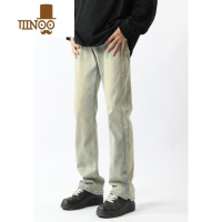 YANXU美式黄泥染牛仔裤男士水洗做旧复古裤子高街宽松直筒长裤微喇