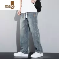 YANXU男士牛仔裤潮牌阔腿男生高街裤子男款夏季宽松直筒休闲长裤