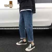 YANXU牛仔裤男款2023新款潮牌小脚裤子直筒九分裤秋季男士休闲长裤