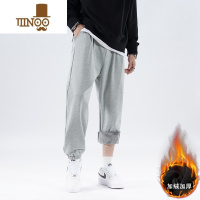 YANXU加绒加厚运动裤子男卫裤保暖宽松休闲长裤大码灰色束脚
