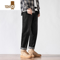 YANXU牛仔裤男2023新款夏季薄款潮牌直筒长裤黑色宽松款九分休闲裤