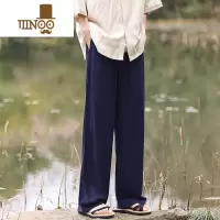 YANXU中国风亚麻男士休闲裤大码宽松日系垂感长裤棉麻透气中式直筒裤子