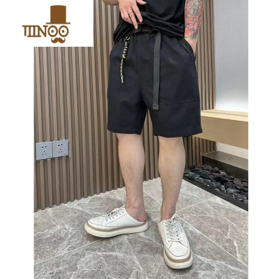 YANXU夏季男简约纯色潮牌工装裤美式复古松紧腰休闲短裤宽松五分裤裤衩