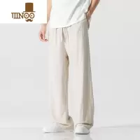 YANXU亚麻裤男夏季薄款宽松直筒哈伦裤子宽松大码垂感男士棉麻休闲长裤
