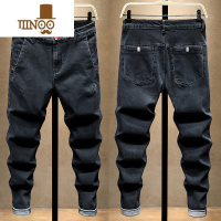 YANXU斜插袋牛仔裤男黑色弹力2023新款韩版潮流修身小脚新塘镇秋季长裤