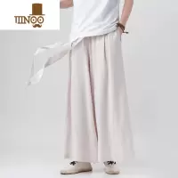 YANXU夏季亚麻男士唐装中国风宽松舒适阔腿裤休闲汉服直筒裤透气长裤子