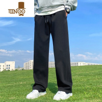 YANXU裤子男士运动裤款宽松直筒加肥大码针织卫裤垂感阔腿休闲长裤
