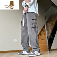 YANXU痞帅感裤子男2023新款潮牌大口袋工装休闲直筒阔腿长裤