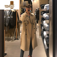 YANXU风衣男中长款韩版潮流英伦风男士感卡其色过膝款大衣外套