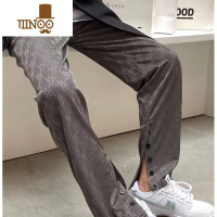 YANXUWe11done冰丝阔腿排扣裤潮牌直筒宽松男女休闲垂感长裤子薄款