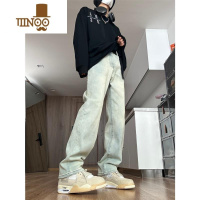 YANXU午竹丨美式高街黄泥染水洗做旧牛仔裤百搭微弹直筒长裤男女同款