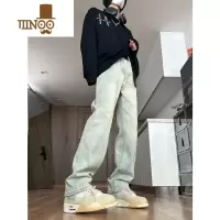 YANXU午竹丨美式高街黄泥染水洗做旧牛仔裤百搭微弹直筒长裤男女同款