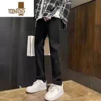 YANXU美式复古vibe裤子高街痞帅黑色直筒牛仔裤男修身小脚显瘦休闲长裤