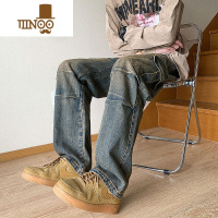 YANXU美式复古牛仔裤男潮牌vibe高街痞帅拉链微喇长裤子宽松直筒拖地裤