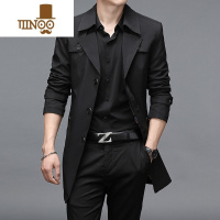 YANXU西装领中长款风衣男士英伦披风大码外套商务休闲大衣胖子薄