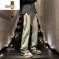 YANXU水洗做旧牛仔裤男款2023新款潮牌直筒阔腿设计感宽松长裤子