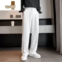 YANXU直筒阔腿裤男宽松垂坠感拖地长裤潮流休闲裤白色百搭西装裤