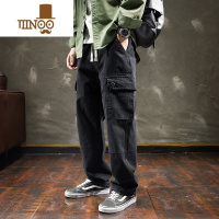 YANXU日系复古工装裤男秋季直筒宽松设计感小众美式潮牌阔腿拖地长裤子