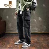 YANXU日系复古工装裤男秋季直筒宽松设计感小众美式潮牌阔腿拖地长裤子