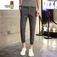 YANXU秋季男士休闲裤 修身小脚裤九分裤男西裤长裤韩版潮流黑色裤子男