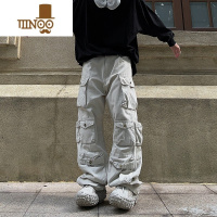 YANXU美式复古潮牌休闲长裤肥大宽松直筒阔腿多口袋欧美风工装裤男