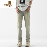 YANXU弹力黄泥染微喇牛仔裤男秋季美式高街潮牌vibe直筒裤微喇长裤