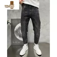 YANXU2023年新款牛仔裤男黑灰色小直筒修身长裤百搭显瘦蓝色裤子潮