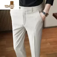 YANXU西裤男新款潮牌商务休闲修身西装裤薄款帅气细条纹小脚长裤子