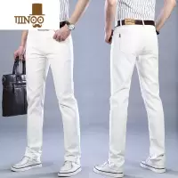 YANXU夏季裤子白色休闲裤男2023年新款宽松修身直筒爸爸牛仔薄款男士裤