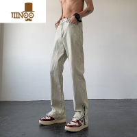 YANXU黄泥微喇牛仔裤男夏季复古水洗裤子美式高街潮牌直筒侧边拉链长裤
