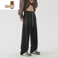 YANXU黑色牛仔裤2023新款男直筒长裤美式高街复古宽松潮牌痞帅渐变