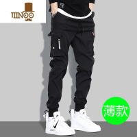 YANXU工装裤男美式潮牌痞帅宽松束脚裤夏季薄款百搭黑色机车运动休闲裤