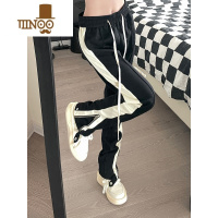 YANXU9002up高街直筒修身黑色裤子潮牌男垂感裤脚拉链休闲裤百搭运动裤