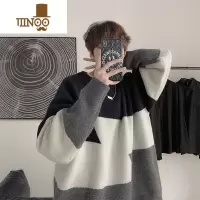 YANXU毛衣男宽松休闲百搭韩版潮流拼接针织衫新款港风潮牌线衣外套