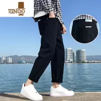 YANXU夏季新款黑色牛仔裤男宽松直筒2022潮流百搭阔腿九分裤子男士潮牌