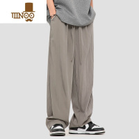 YANXU山本皱冰丝裤子男士夏季薄款潮牌高街美式复古直筒垂坠感阔腿长裤