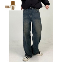 YANXUM7 美式复古高街洗水牛仔裤男女潮宽松休闲直筒老爹拖地阔腿长裤